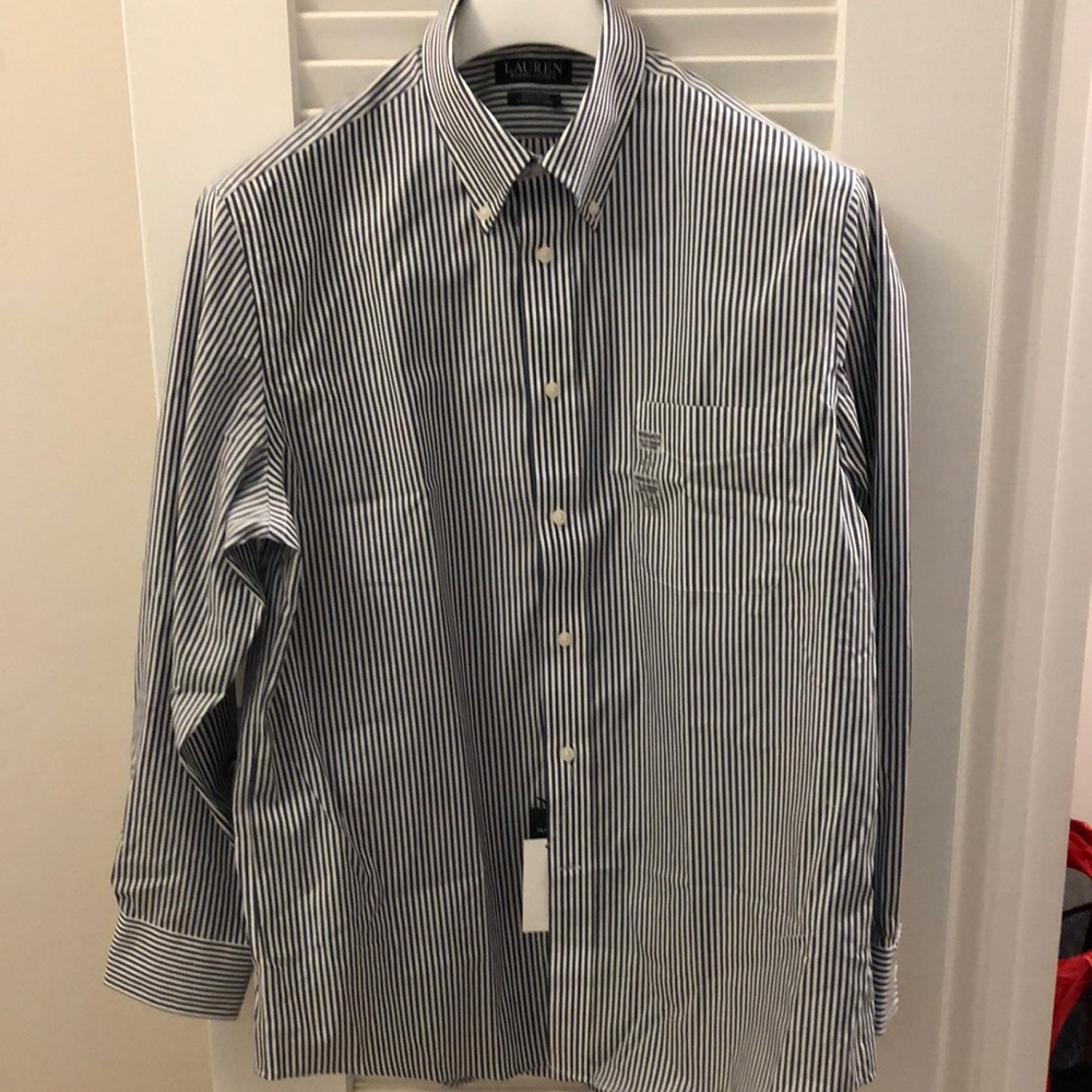 Lauren RL Men’s dress shirt 16 32/33. Navy/White. New with tag.